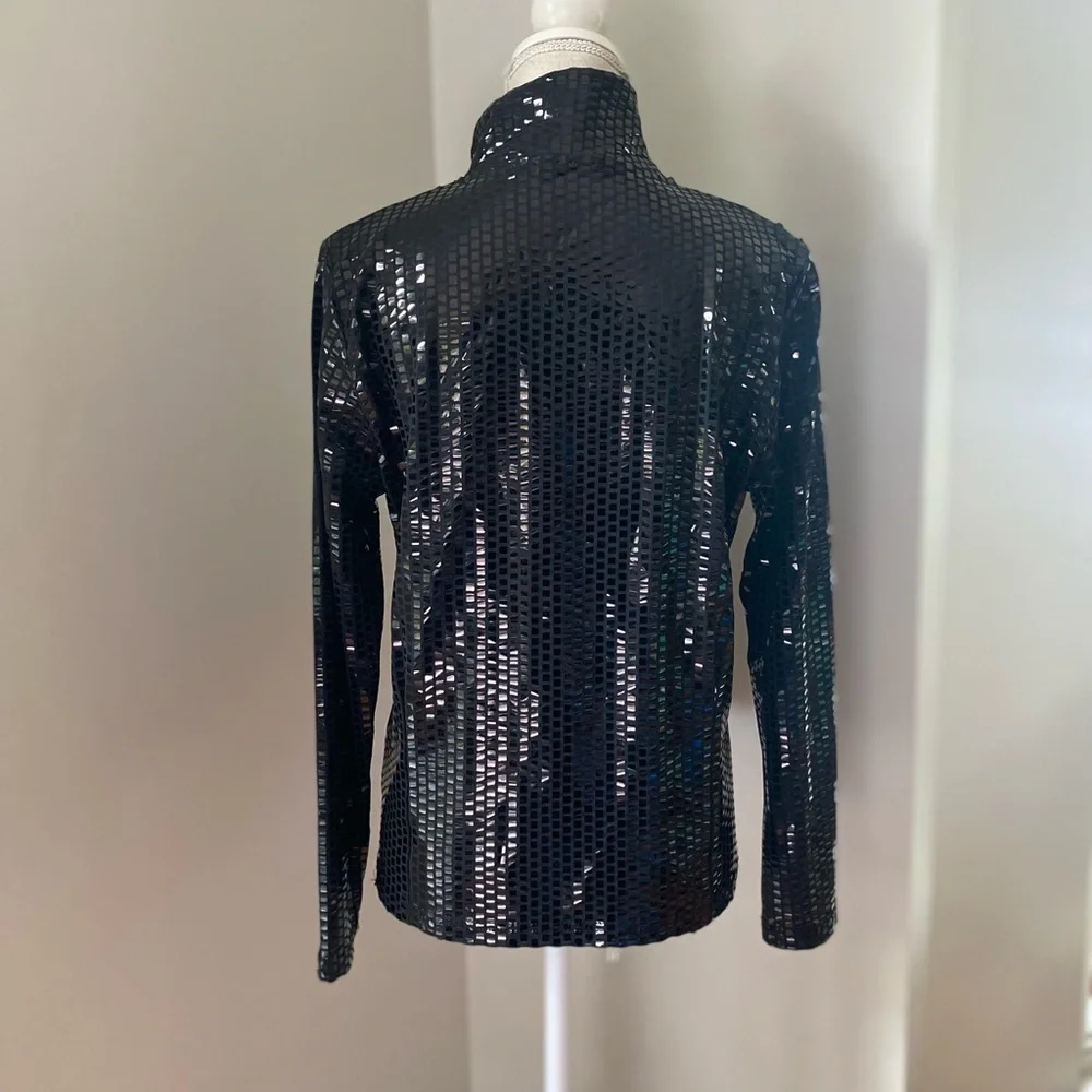 Erin London Black Zip Shimmery Square Print Jacket - Picture 4 of 6